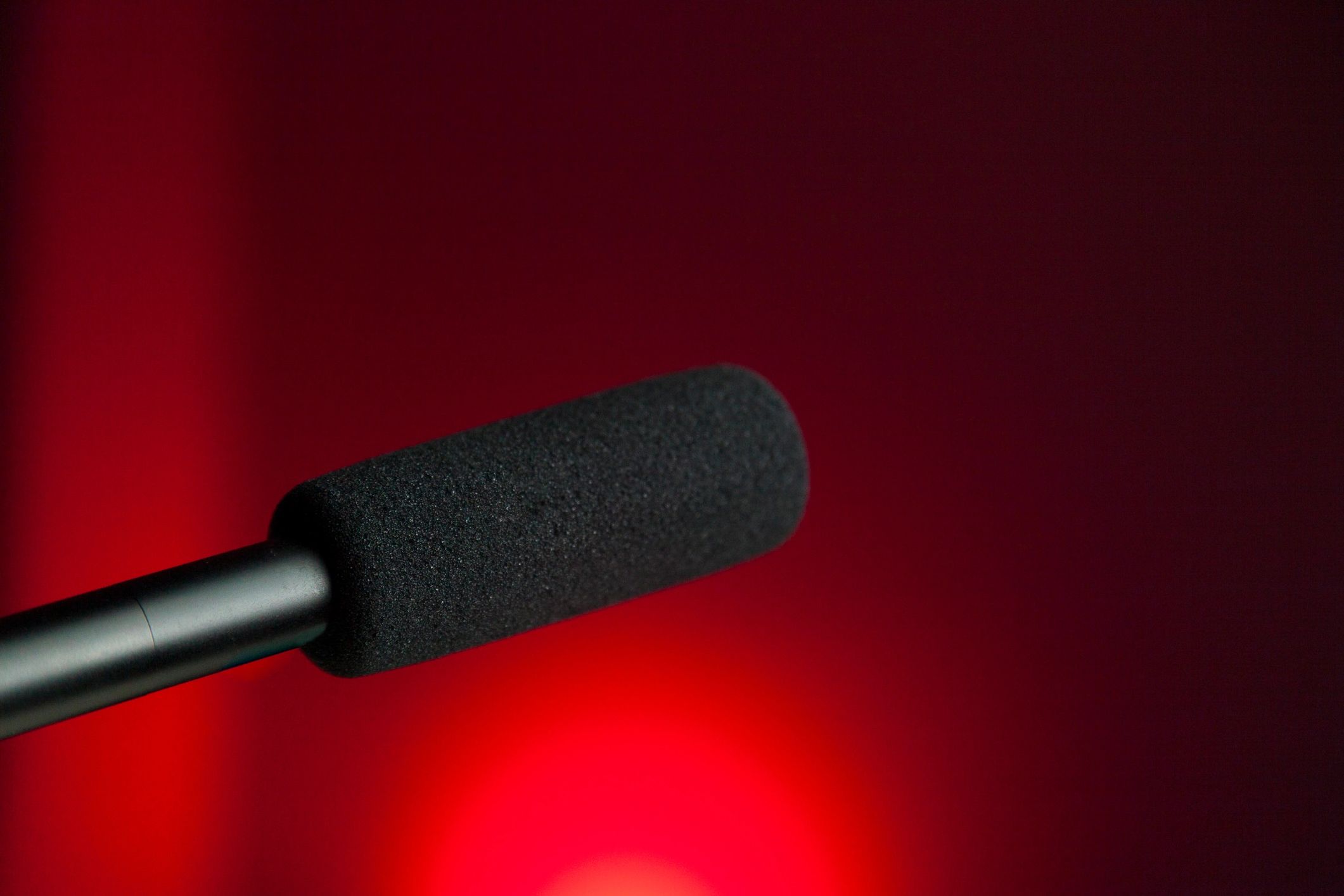 Podcast microphone in studio with copy space